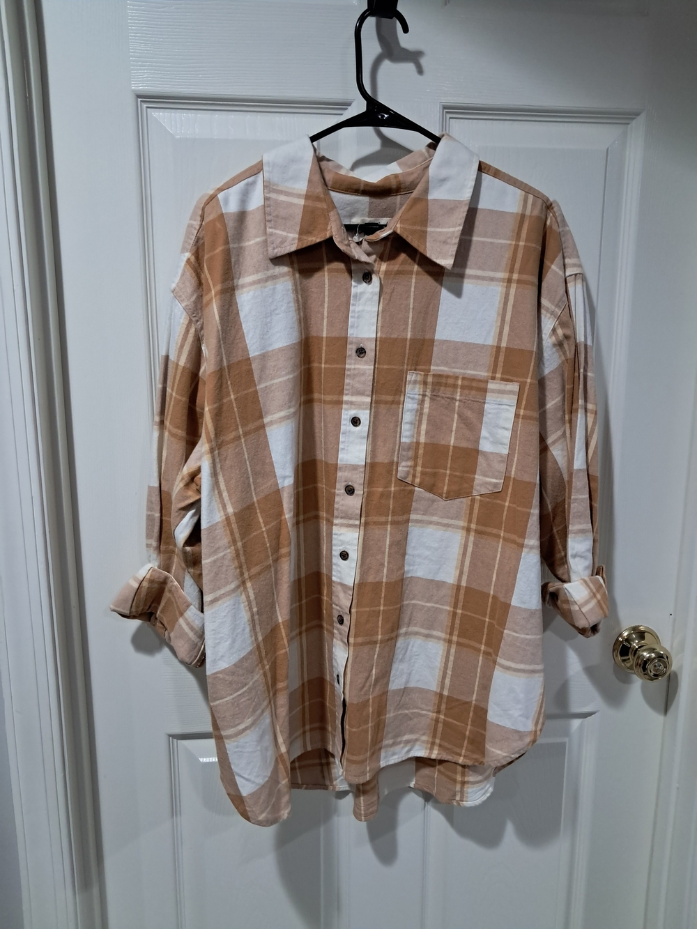 Men's Plaid Button-Up Shirt - Tan & White